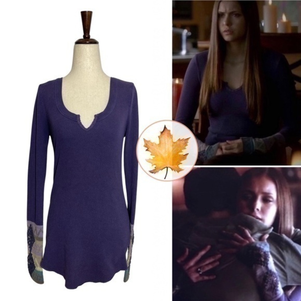 Free People • Kombucha Crochet Cuff Thermal Aubergine Purple S ASO Elena Gilbert
